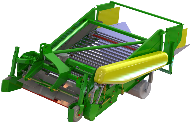 WeCan onion harvester lifting and windrowing bulb crops