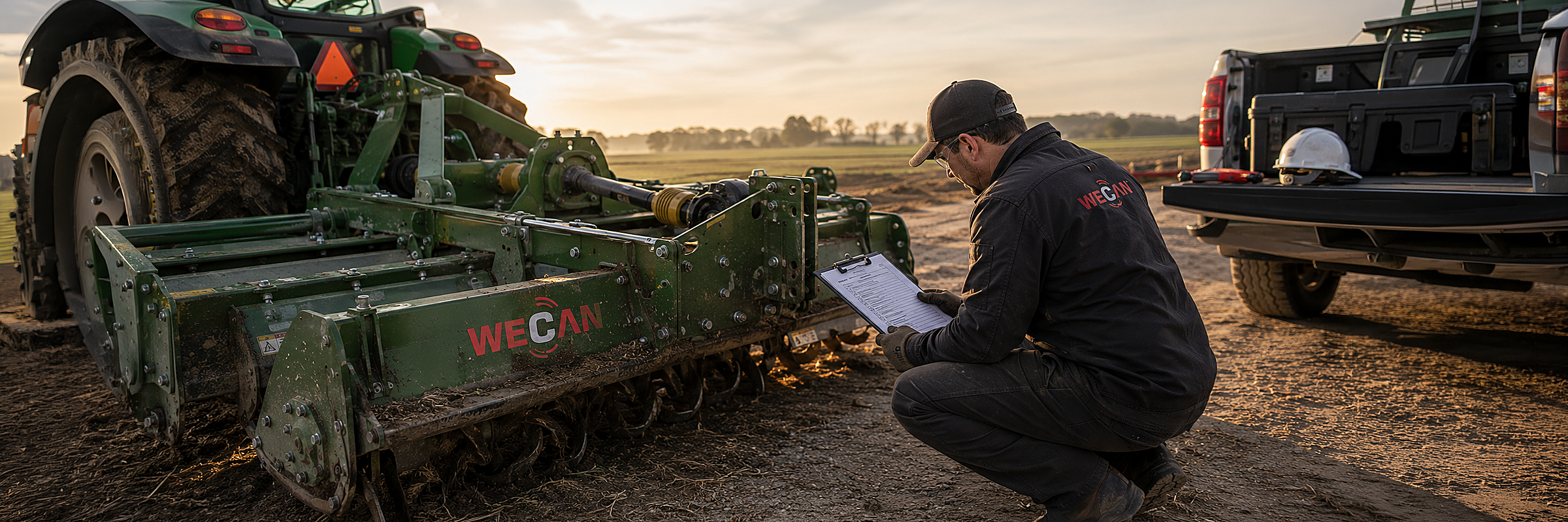 WeCan disc harrow operating in the field at sunset