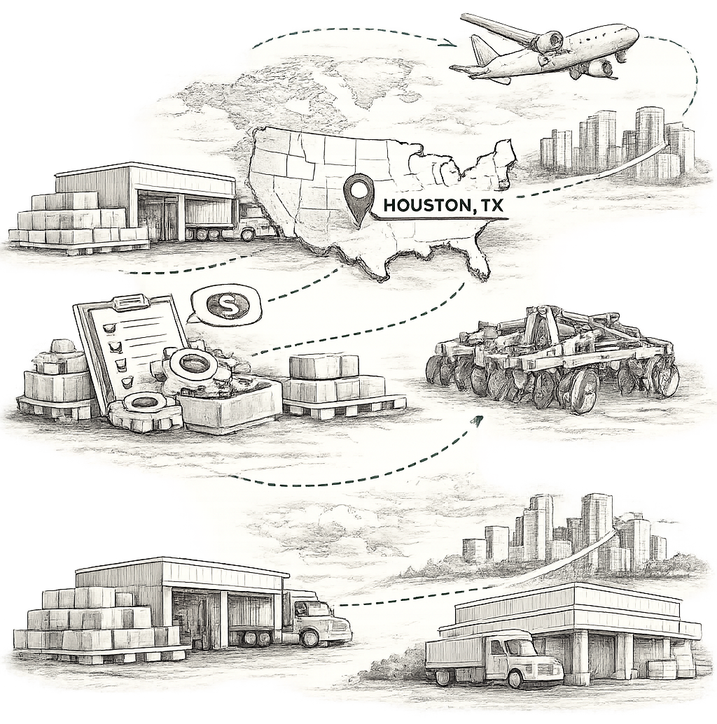 Americas operation — Houston, TX hub connecting production, dealers, and end users