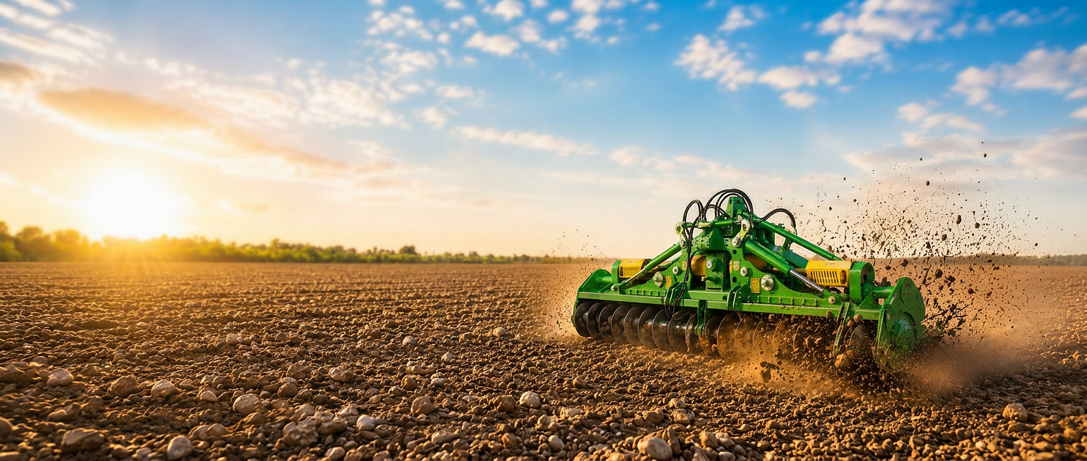 WeCan rotavator preparing a fine seedbed at sunset