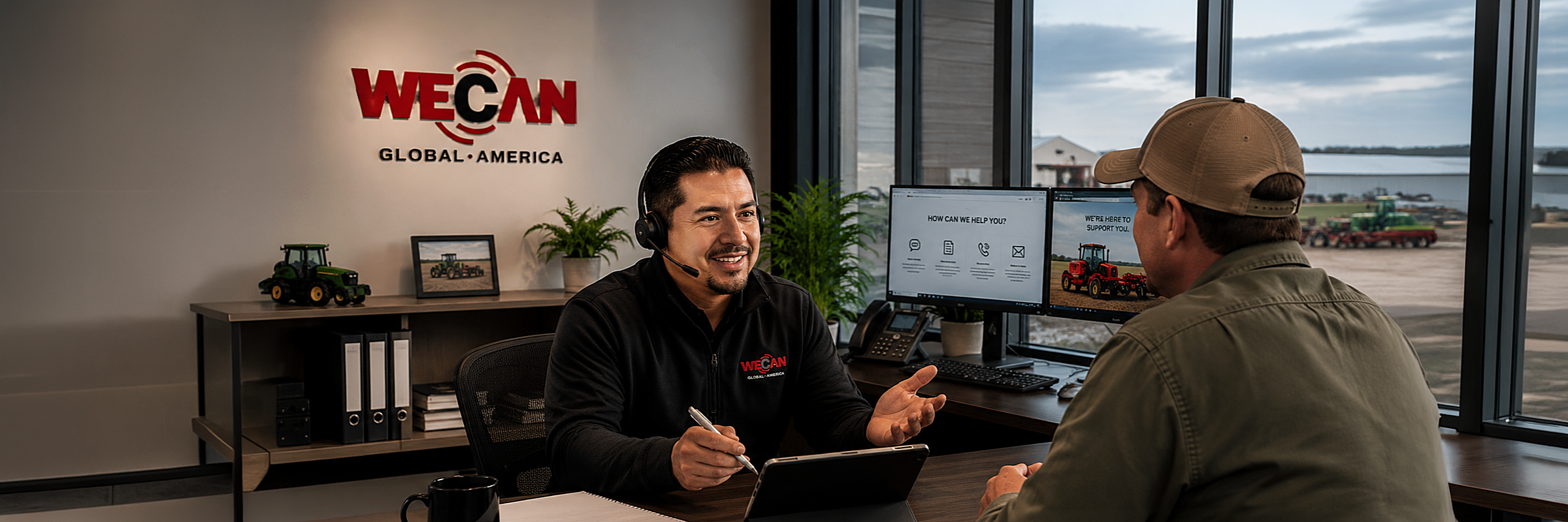 Laptop showing WeCan Global America Q&A beside the product catalog