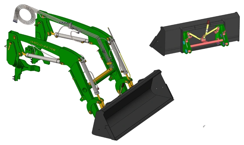 WeCan front loader assembly: boom, lift and bucket cylinders, and bucket attachment