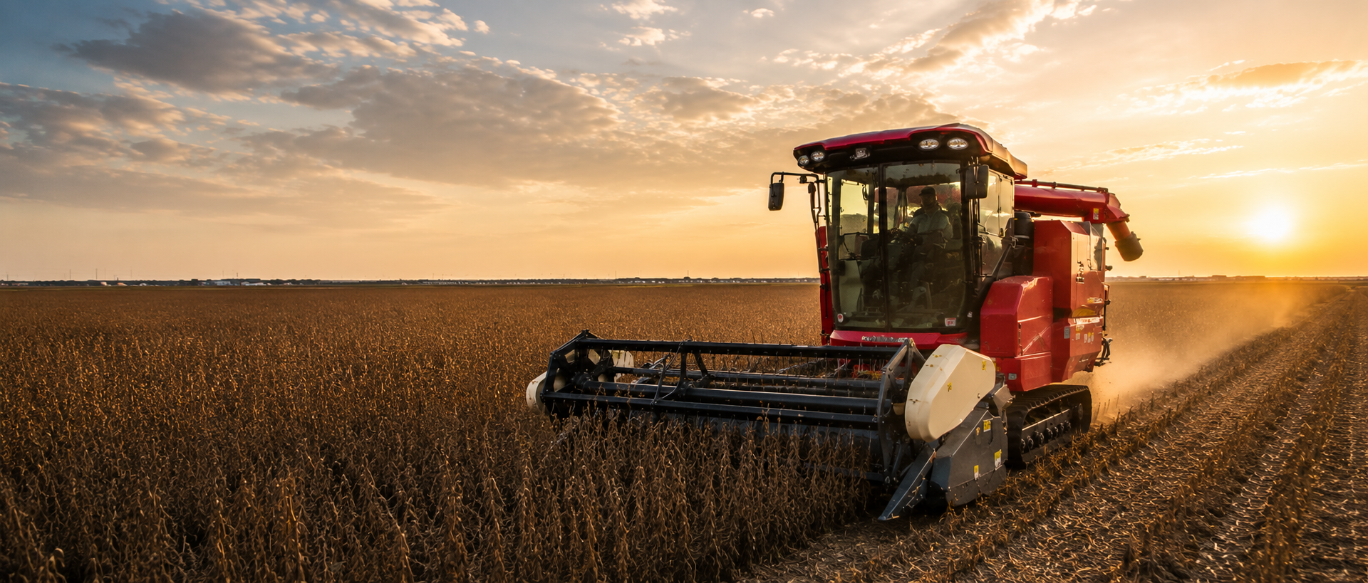 WeCan combine harvesting grain in an open field