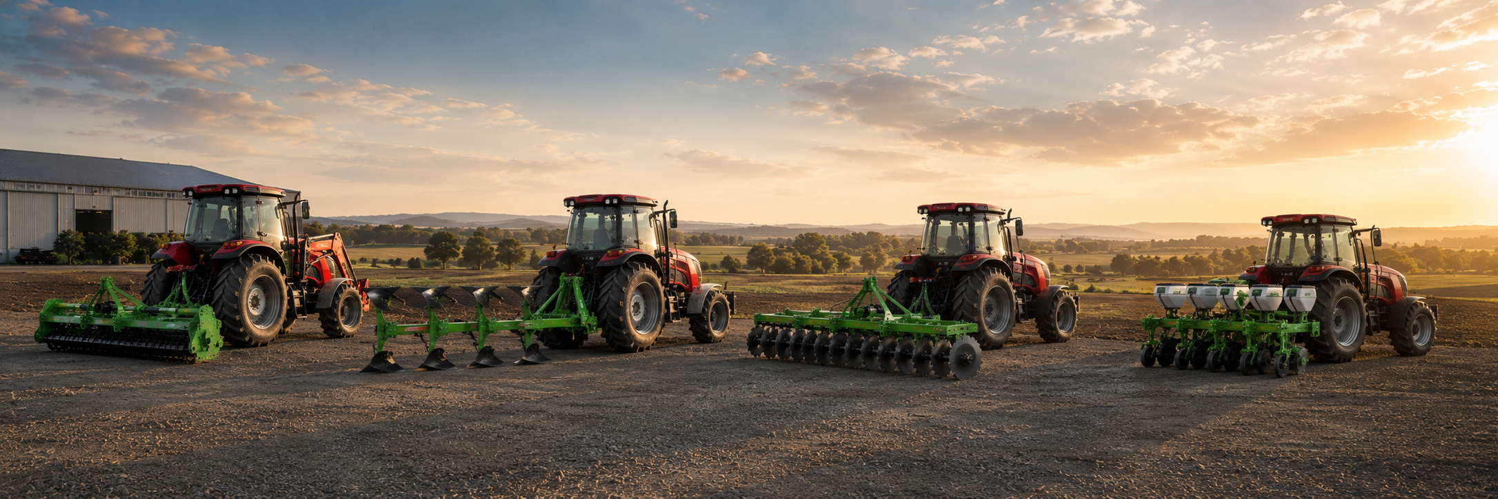 WeCan Global America equipment lineup at the Houston facility at sunset